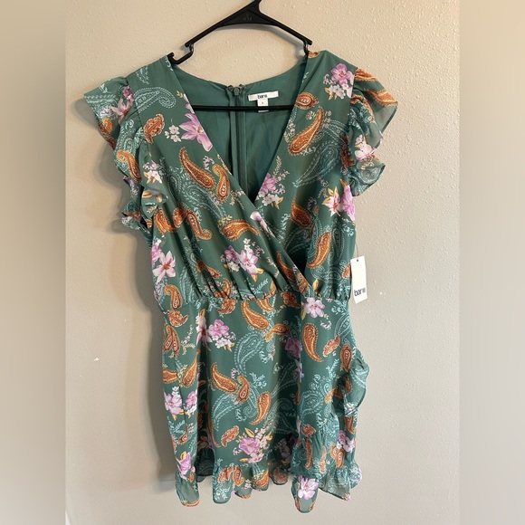 NWT Bar III Teal Paisley Floral Ruffle Blouse - Picture 2 of 8